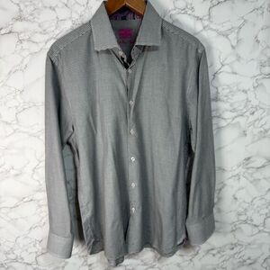 Men’s Shirt sz L Michelsons Slim-Fit White Black Long-Sleeve Button Check Dress